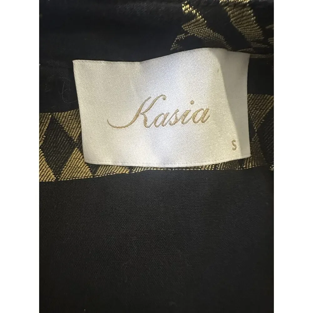 Kasia Blouse Black & Gold Balloon Sleeve Boho Geometric Babydoll Top Size Small - Picture 7 of 13